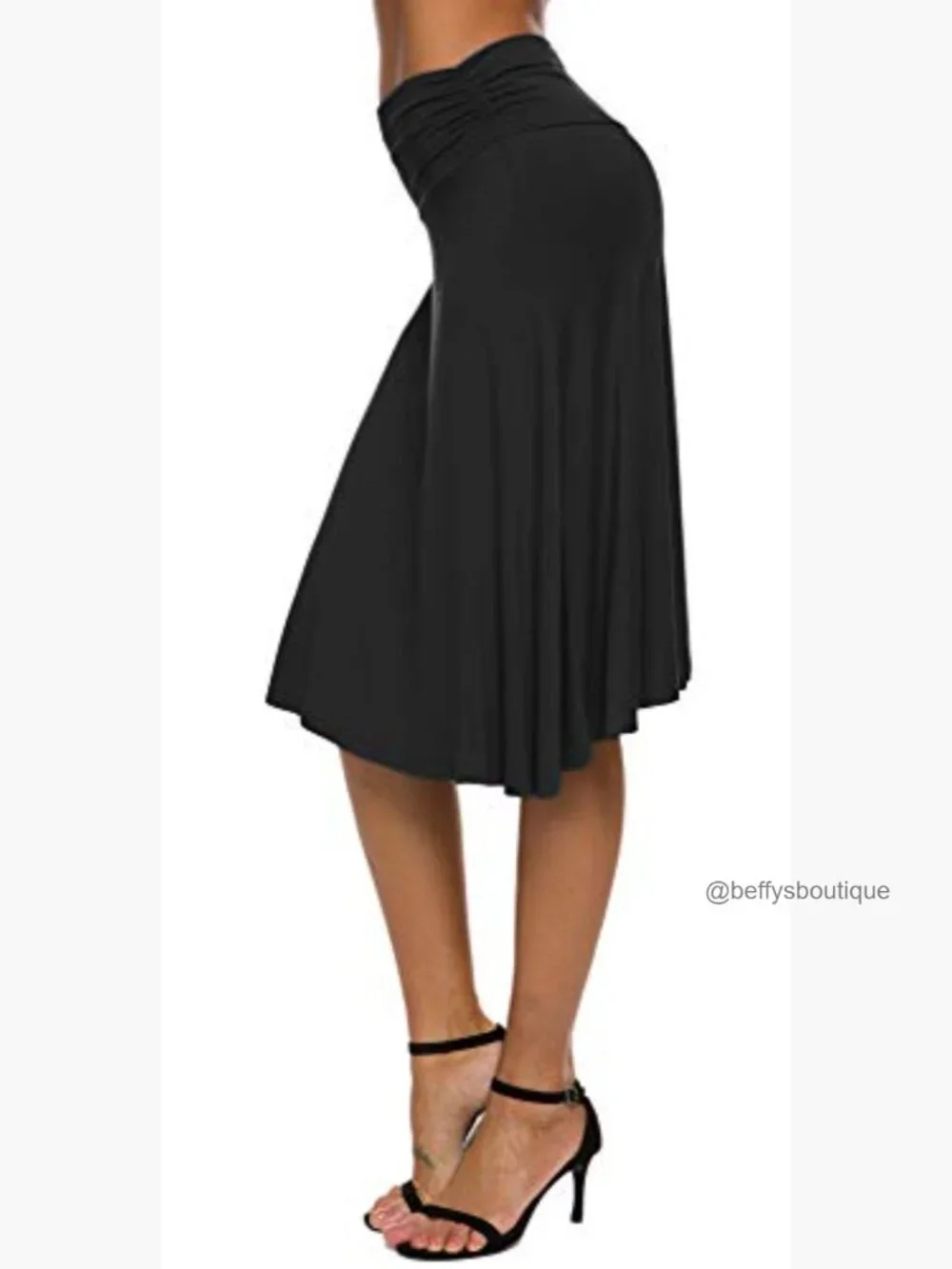 Ruched Waistband Flared Midi Yoga Skirt with Stretch